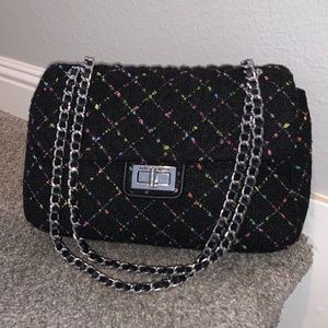Karl Lagerfeld Black & Multi Color Fabric Shoulder Bag New NWT